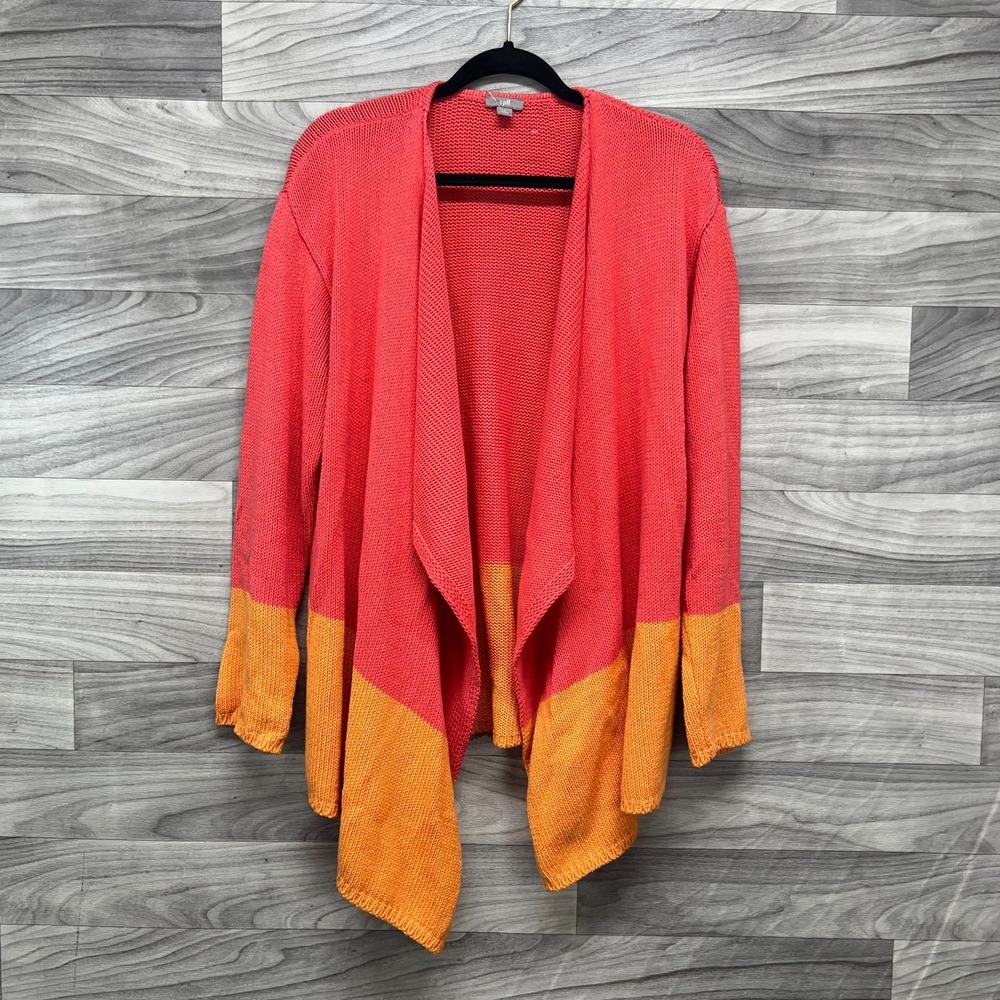 J.Jill Draped Cardigan Sweater Women Medium Orange Colorblock Cotton Open Front